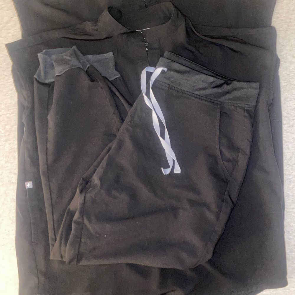 Black Tracksuit with White Drawstring